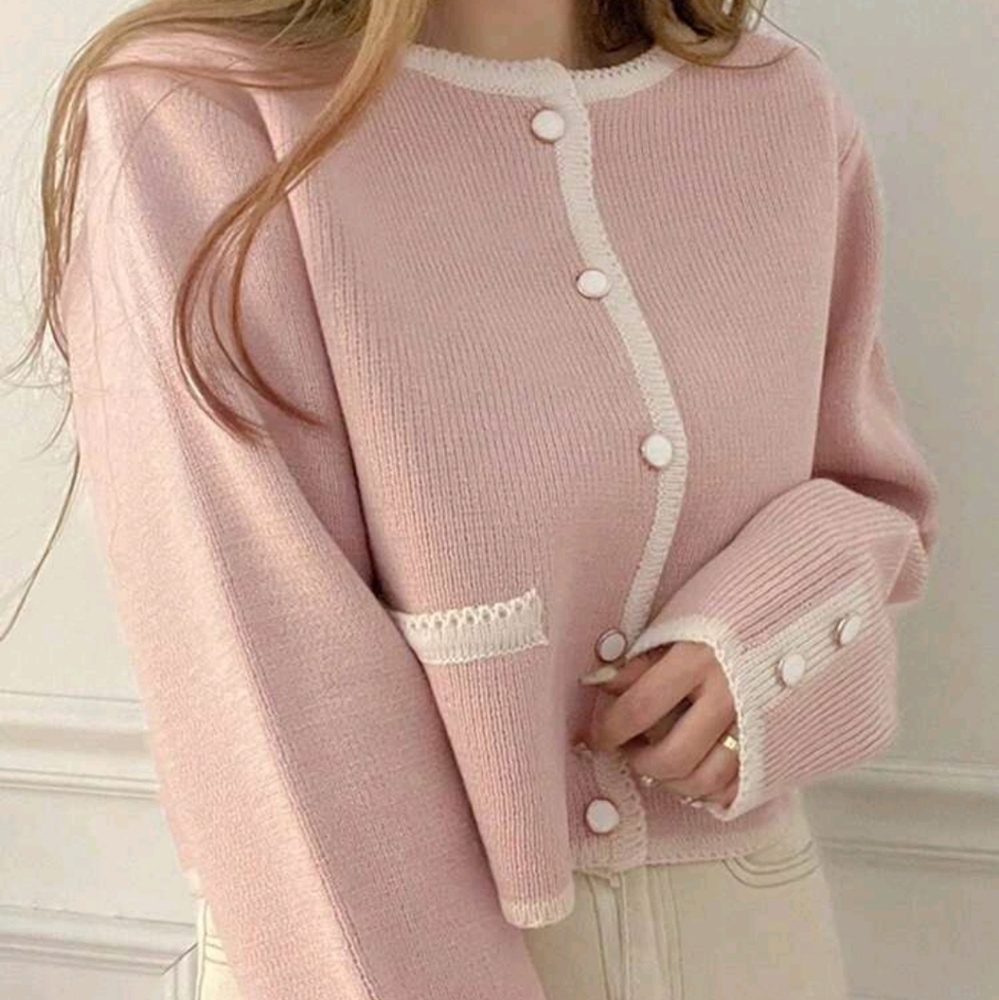 Women Colorblock Round Neck Body-Con Cardigan, Autumn,Long Sleeve Tops - Picture 2 of 6